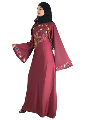 Maroon brasso art silk abaya 2