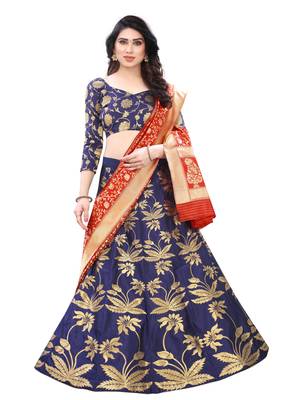 navy-blue embroidered jacquard lehenga-choli with dupatta 1