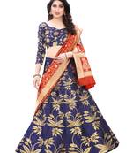 navy-blue embroidered jacquard lehenga-choli with dupatta