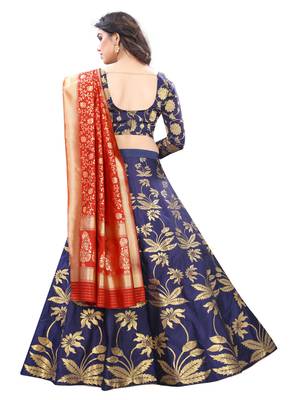 navy-blue embroidered jacquard lehenga-choli with dupatta 2