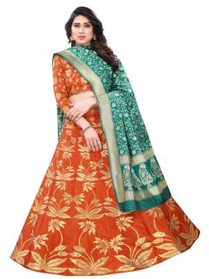 orange embroidered jacquard lehenga-choli with dupatta 1