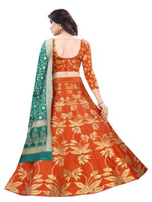 orange embroidered jacquard lehenga-choli with dupatta 2