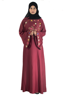 Maroon brasso art silk abaya 4