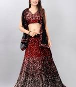 red embroidered velvet lehenga-choli with dupatta