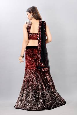 red embroidered velvet lehenga-choli with dupatta 2