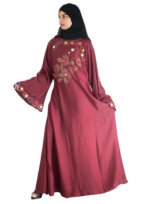 Maroon brasso art silk abaya 5
