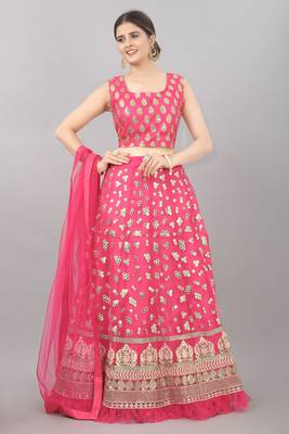 pink embroidered net lehenga-choli with dupatta 1