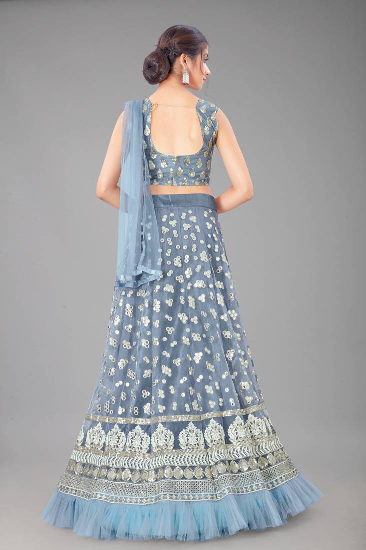 Golden Heavy Embroidered Net Lehenga Choli With Dupatta main image 0