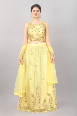 yellow embroidered net lehenga-choli with dupatta 1