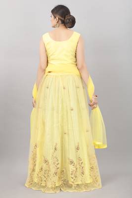 yellow embroidered net lehenga-choli with dupatta 2