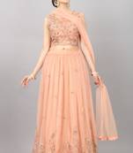 peach embroidered net lehenga-choli with dupatta