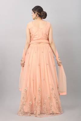 peach embroidered net lehenga-choli with dupatta 2