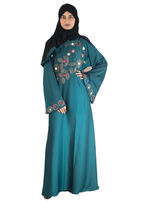 Green brasso art silk abaya 1