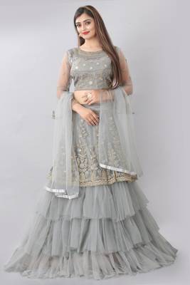 grey embroidered net lehenga-choli with dupatta 1