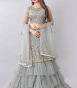 grey embroidered net lehenga-choli with dupatta