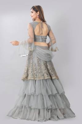 grey embroidered net lehenga-choli with dupatta 2