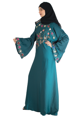 Green brasso art silk abaya 2