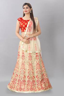 beige embroidered silk lehenga-choli with dupatta 1
