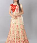 beige embroidered silk lehenga-choli with dupatta