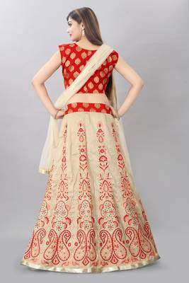 beige embroidered silk lehenga-choli with dupatta 2