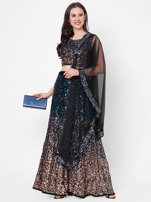 blue embroidered velvet lehenga-choli with dupatta 1