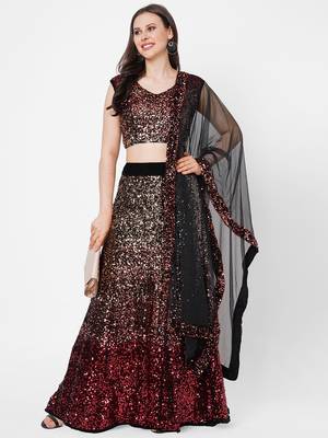 red embroidered velvet lehenga-choli with dupatta 1