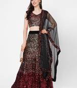 red embroidered velvet lehenga-choli with dupatta
