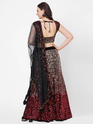 red embroidered velvet lehenga-choli with dupatta 2