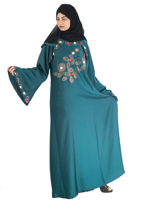Green brasso art silk abaya 4
