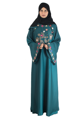 Green brasso art silk abaya 5
