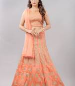 peach embroidered silk lehenga-choli with dupatta