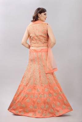 peach embroidered silk lehenga-choli with dupatta 2