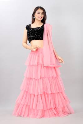 pink embroidered net lehenga-choli with dupatta 1
