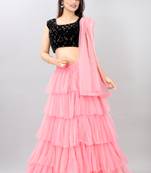pink embroidered net lehenga-choli with dupatta