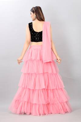 pink embroidered net lehenga-choli with dupatta 2