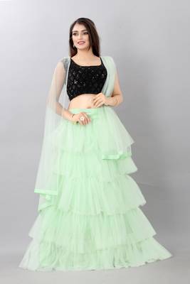 green embroidered net lehenga-choli with dupatta 1