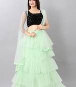 green embroidered net lehenga-choli with dupatta