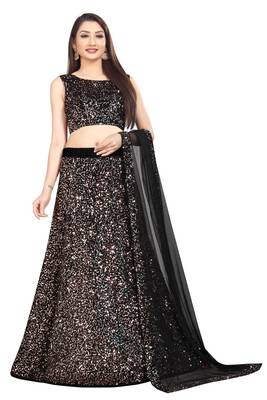 brown embroidered velvet lehenga-choli with dupatta 1