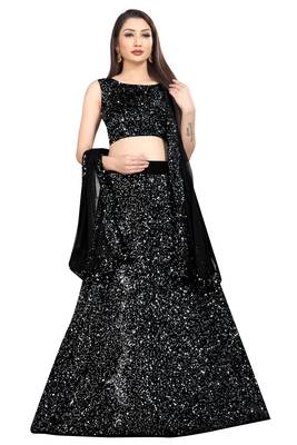 grey embroidered velvet lehenga-choli with dupatta 1