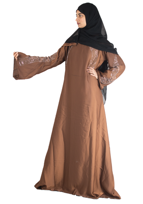 Brown brasso art silk abaya 2