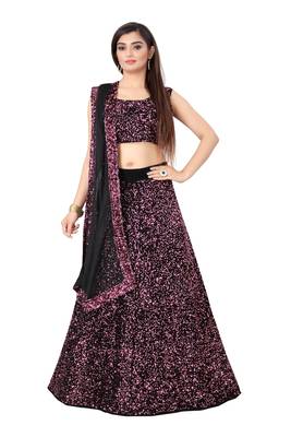 pink embroidered velvet lehenga-choli with dupatta 1