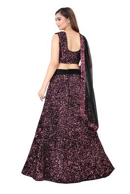 pink embroidered velvet lehenga-choli with dupatta 2