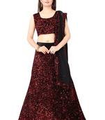 red embroidered velvet lehenga-choli with dupatta