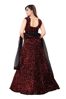 red embroidered velvet lehenga-choli with dupatta 2