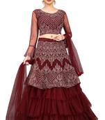 wine embroidered net lehenga-choli with dupatta