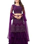 purple embroidered net lehenga-choli with dupatta