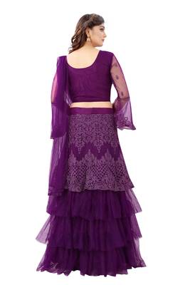 purple embroidered net lehenga-choli with dupatta 2
