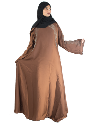 Brown brasso art silk abaya 4
