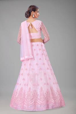 pink embroidered net lehenga-choli with dupatta 2