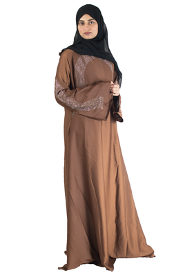 Brown brasso art silk abaya 5